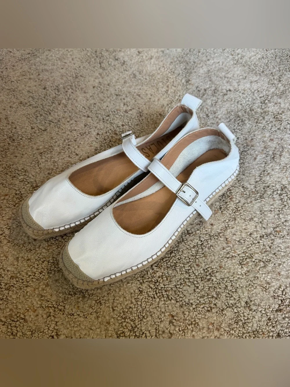 FABIOLAS Classy Buckle White MaryJane Low Heel Espadrilles  EU Sz 41 / US 10